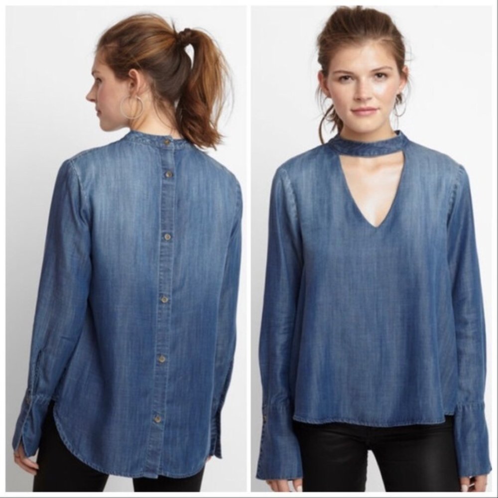 Anthro Cloth & Stone Chambray Button Back Top - M